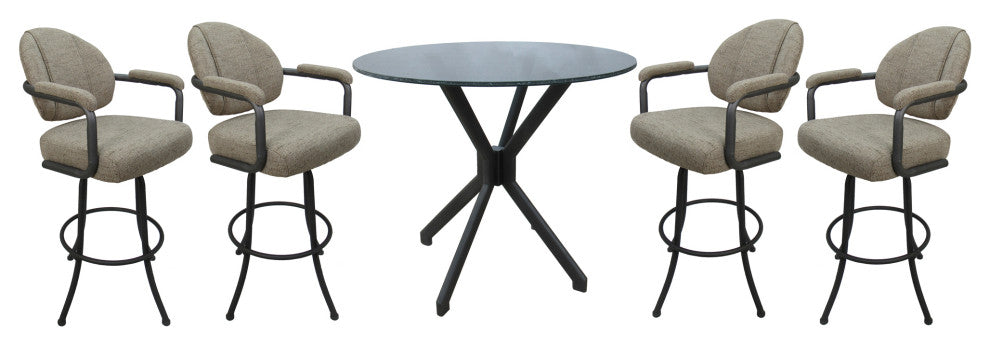Swivel Counter Metal Pub Set - M-70 Stools 26" or 30", Hemsath Driftwood - Grey, 26", Crackle Glass