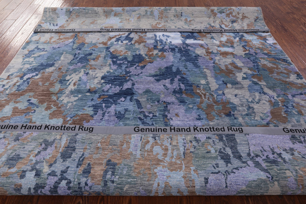 8' 0" X 10' 2" Wool and Silk Modern Hand Knotted Rug Q6937