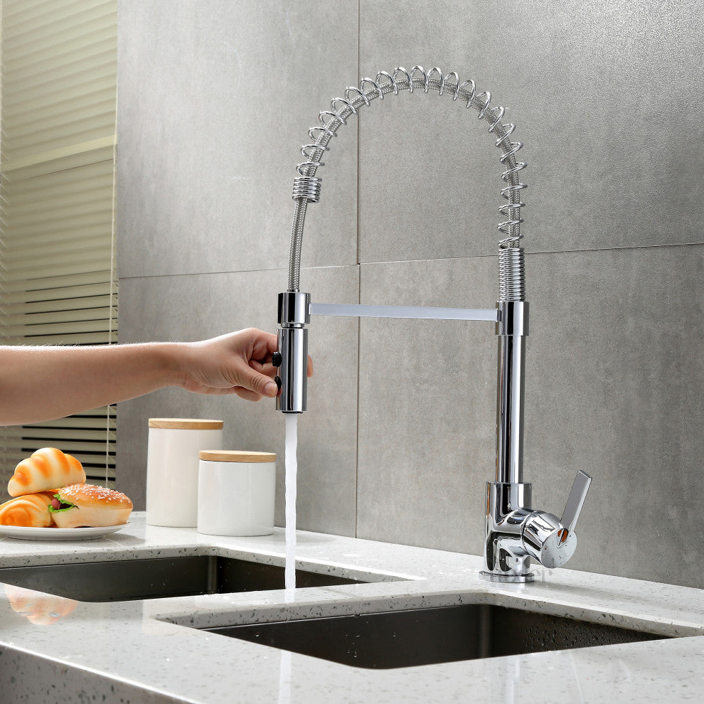 Luxier KTS22-T Single-Handle Pull-Down Sprayer Kitchen Faucet, Chrome