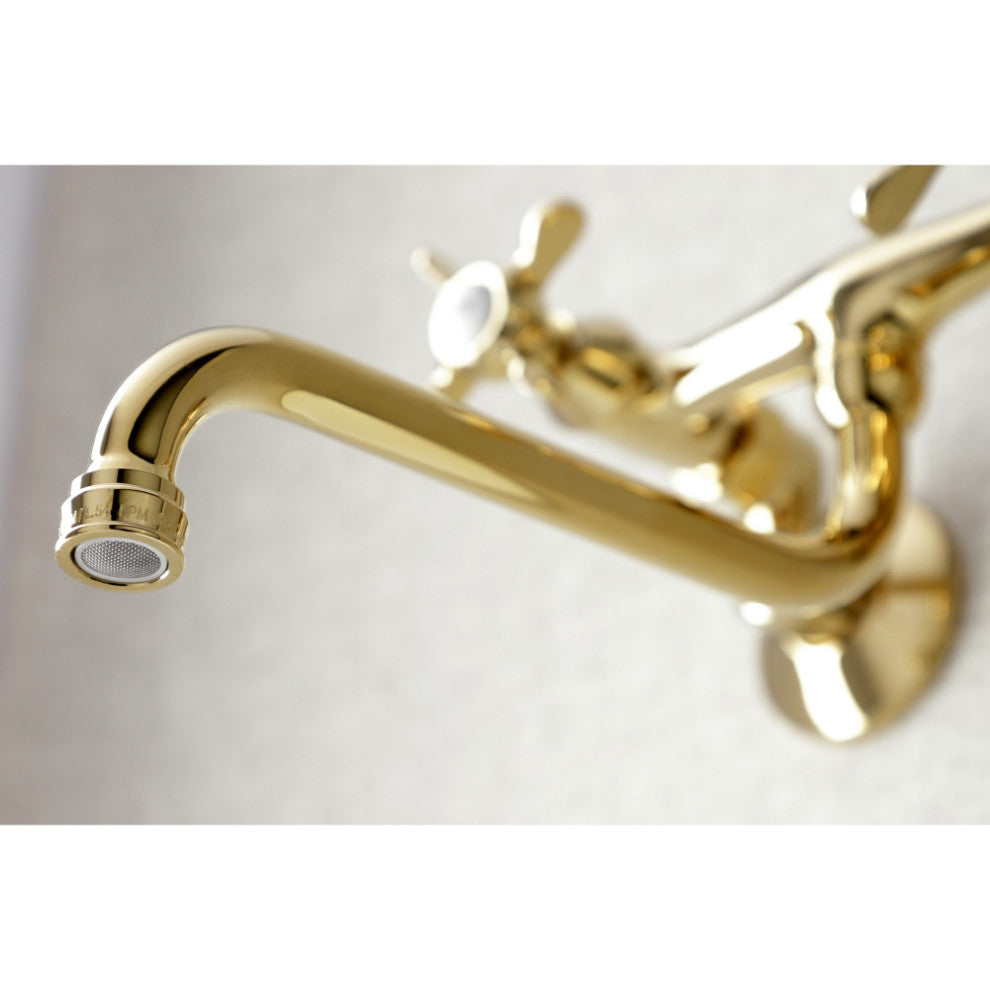 Kingston Brass KS115PB Two Handle Wall Mount Bathroom Faucet, Polished Brass