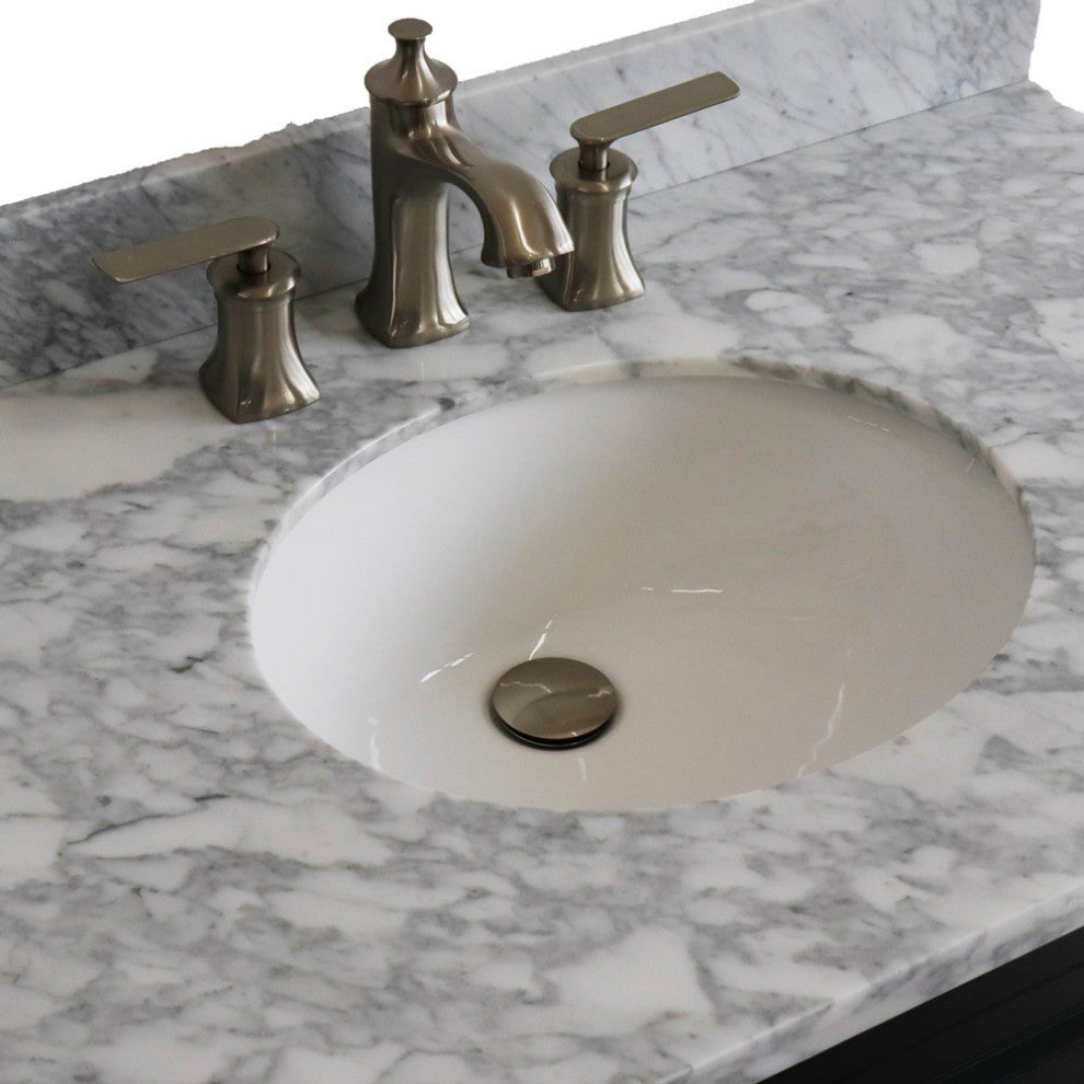 37" Single Sink Vanity, Dark Gray Finish With White Carrara Marble