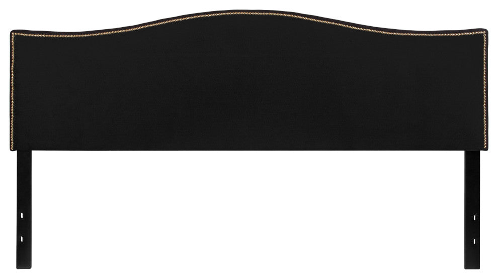 Lexington Upholstered King Size Headboard with Accent Nail Trim in Black Fabric
