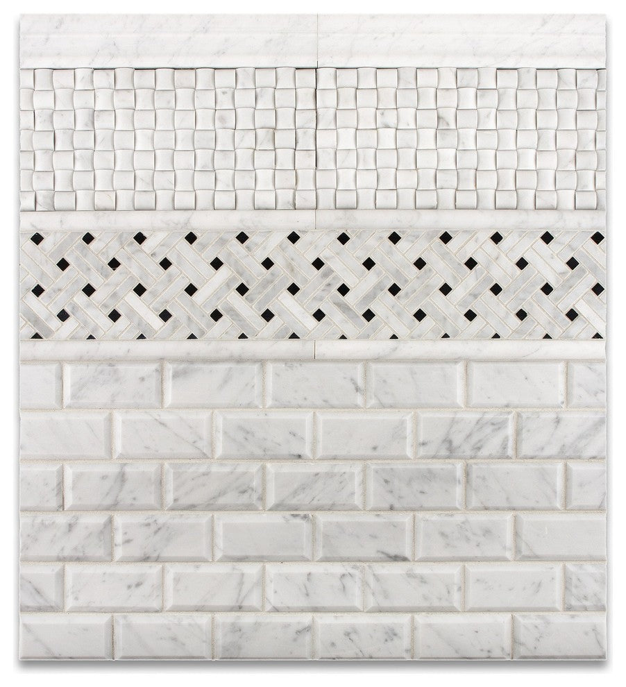 2 X 4 Carrara White Marble Polished & Beveled Brick Mosaic Tile
