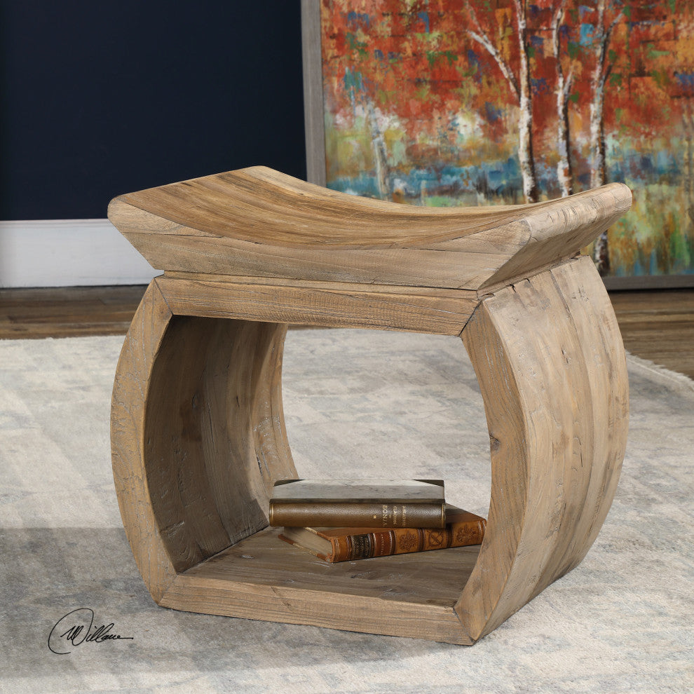 Uttermost 24814 Connor 18"W Elm Wood Frame Accent Stool by - Natural Elm