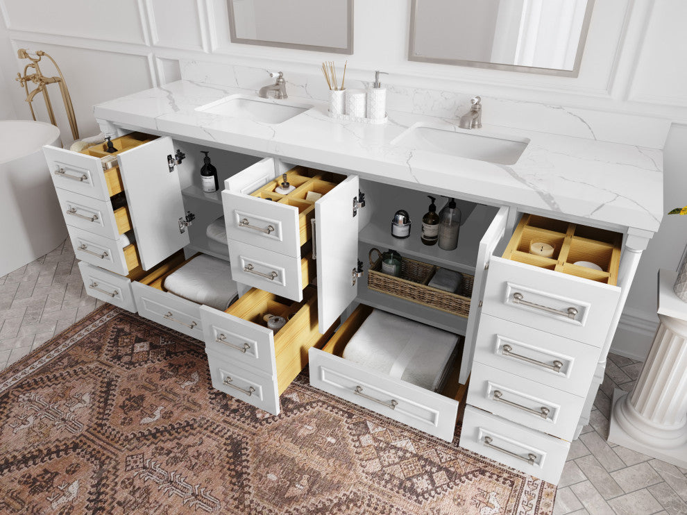 Aberdeen 84 Double Sink Bath Vanity in White 2" Pearl Gray