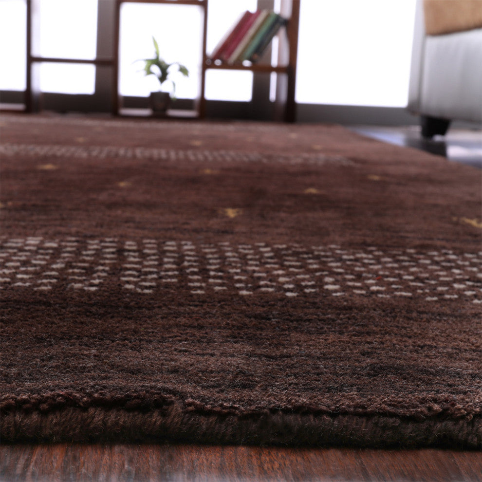 HAND KNOTTED LOOM WOOL ECO-FRIENDLY AREA RUGS - Rectangle, Brown, Contemporary