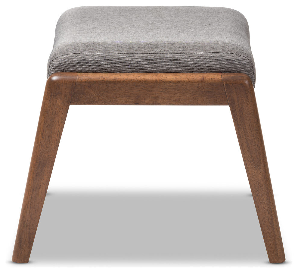 Roxy Walnut Wood Finishing and Gray Fabric Upholstered Ottoman
