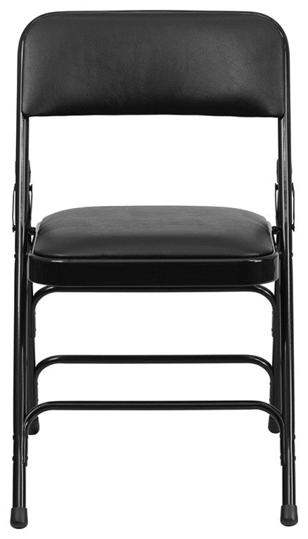 Curved Triple Braced and Double Hinged Black Vinyl Metal Folding Chair, Set of 4