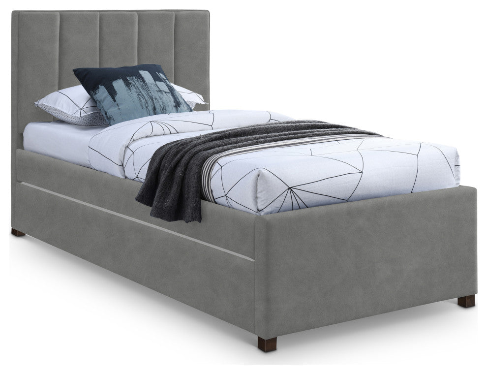 Hudson Beige Faux Leather Twin Trundle Bed, Gray