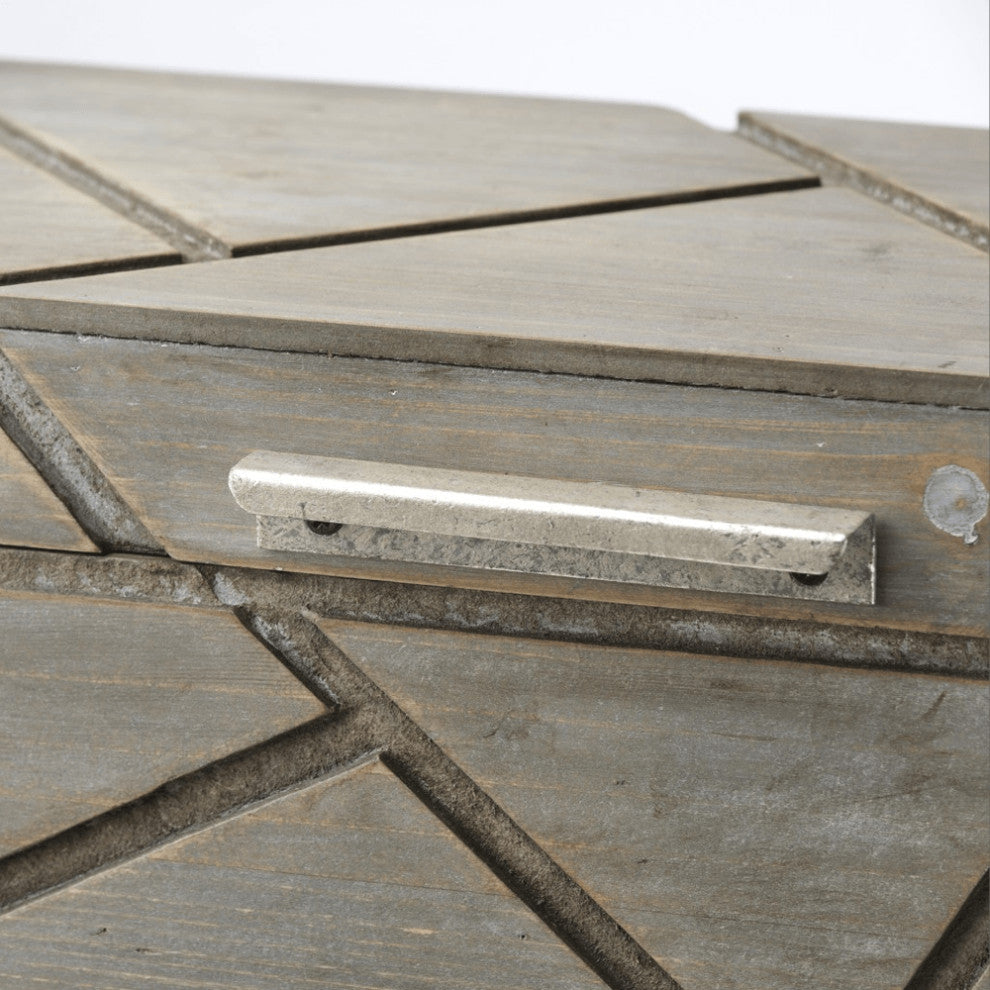 Set of Two Gray Wooden Boxes With Carved Details