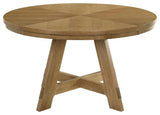 Round Wooden Dining Table With Cross Base, Brown Oak