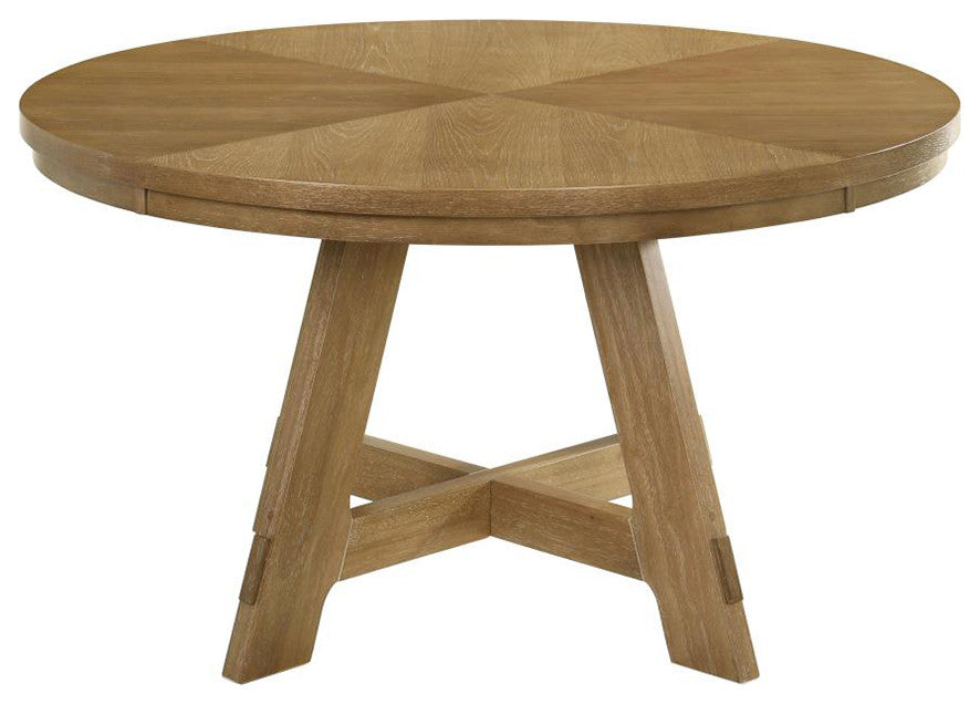 Round Wooden Dining Table With Cross Base, Brown Oak