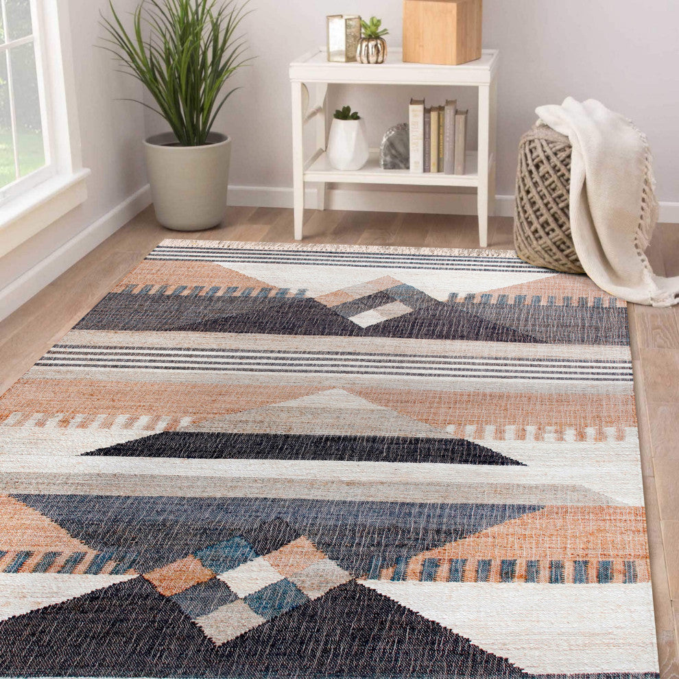 Elevated Geometric Handwoven Jute and Cotton Dhurrie Area Rug, 2' X 3'
