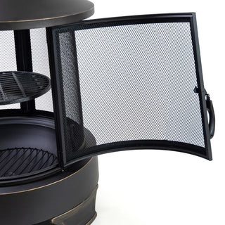 30" Diameter Outdoor Steel Woodburning Chimney Firepit, Cooking Grill