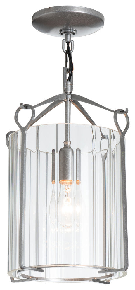 Bow Semi-Flush, Vintage Platinum Finish, Clear Fluted Glass
