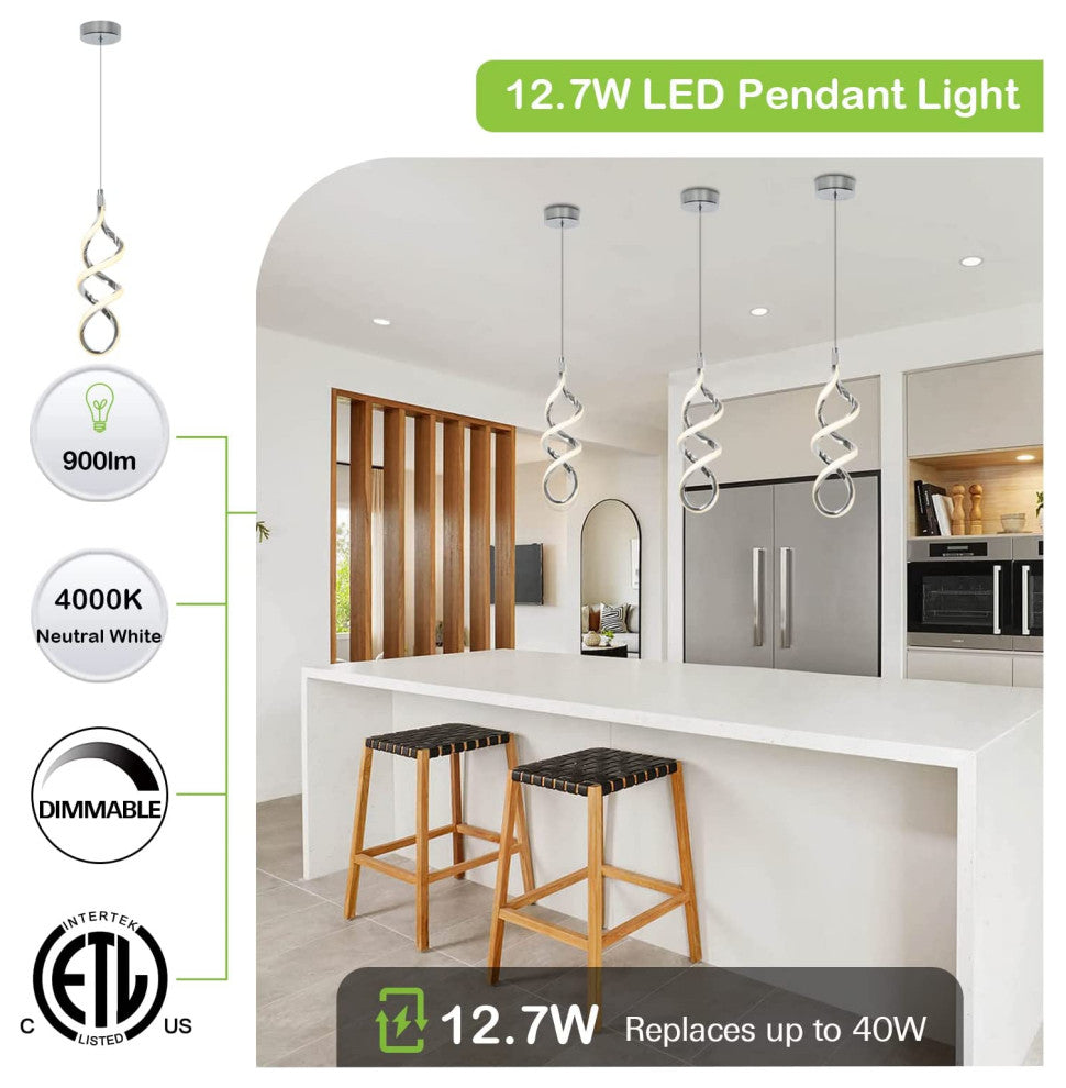 Pendant Light, Integrated LED Kitchen Lighting, Set of 3