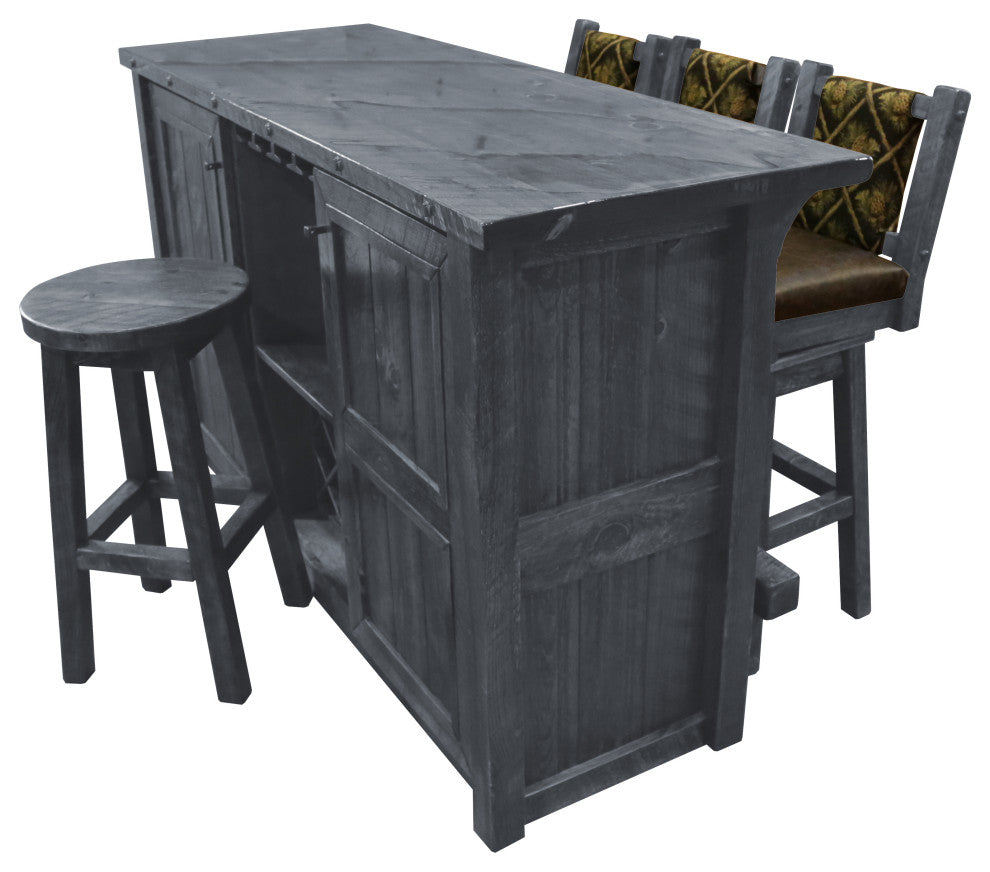 Barnwood Style Timber Peg Freestanding Bar Set, Smokey Gray, Black Pine Cone and Quarter Espresso