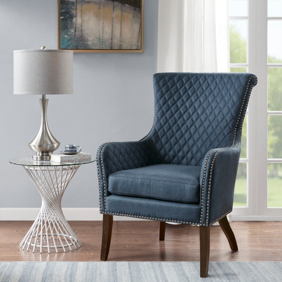 Madison Park Heston Low Armed Quilted Back Accent Chair, Navy Blue