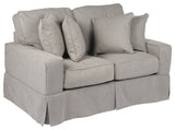 Box Cushion Slipcovered Loveseat, Stain Resistant Performance Fabric, Gray