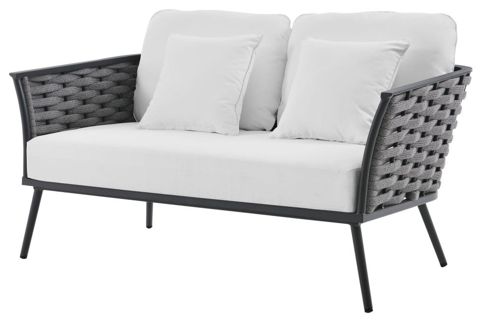 Lounge Sectional Sofa Chair Table Set, Aluminum, Modern, Outdoor, White