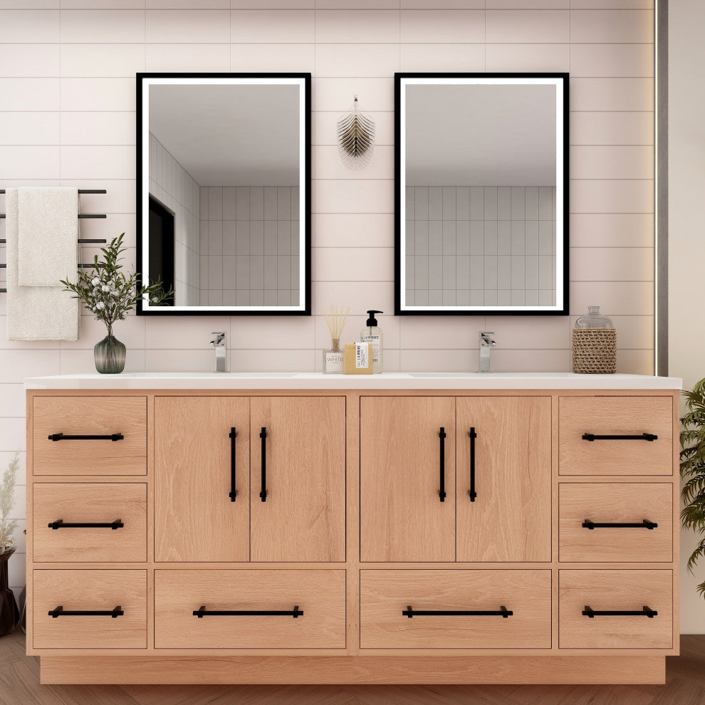 Victoria 72" Solid Wood Bath Vanity, Double Sink, Red Oak