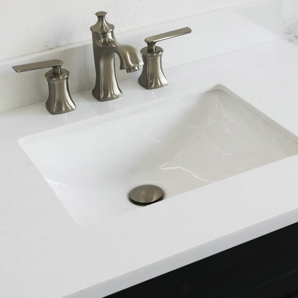 37" Single Sink Vanity, Dark Gray Finish With White Engineered Stone Top
