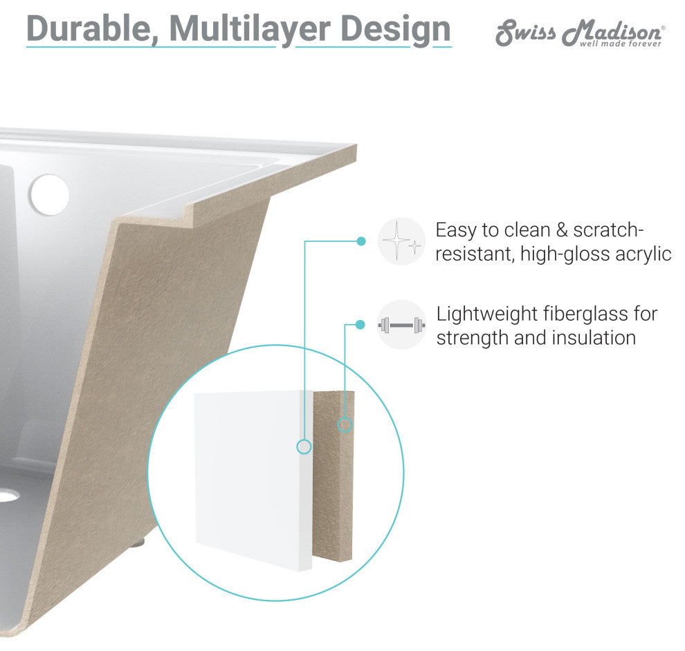 Ivy Alcove Soaking Bathtub with Apron Skirt, 60"x30", Right Hand Drain