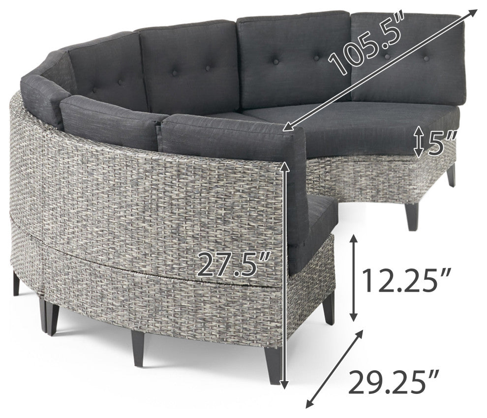 Manantial Outdoor Wicker Round Sofa Set With Cushions, Set of 4
