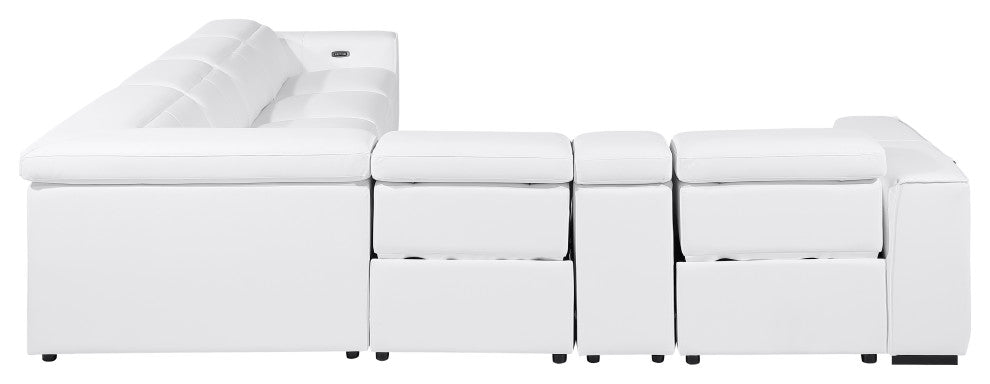 Niccolo Italian Leather 7-Piece L-Shaped Power Reclining Sectional, White