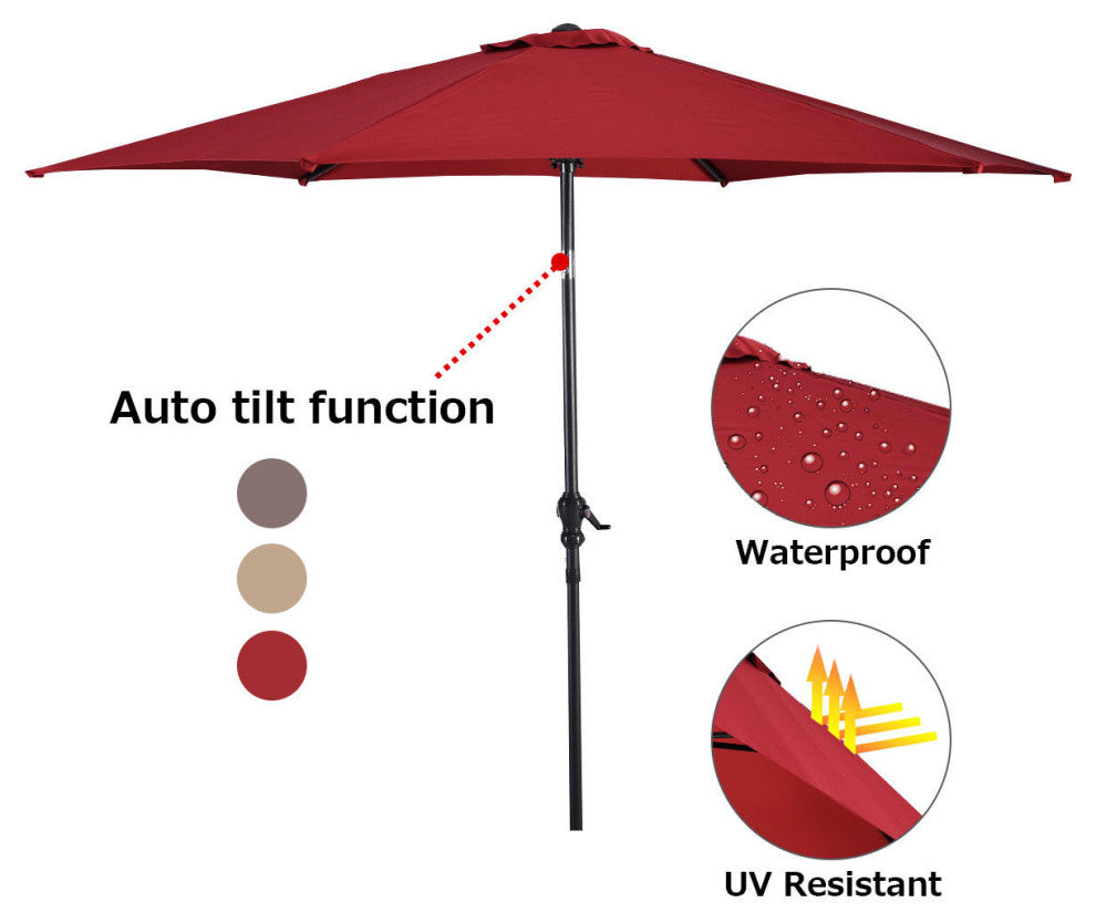Costway 9FT Patio Umbrella Patio Market Steel Tilt W/ Crank Outdoor Burgundy