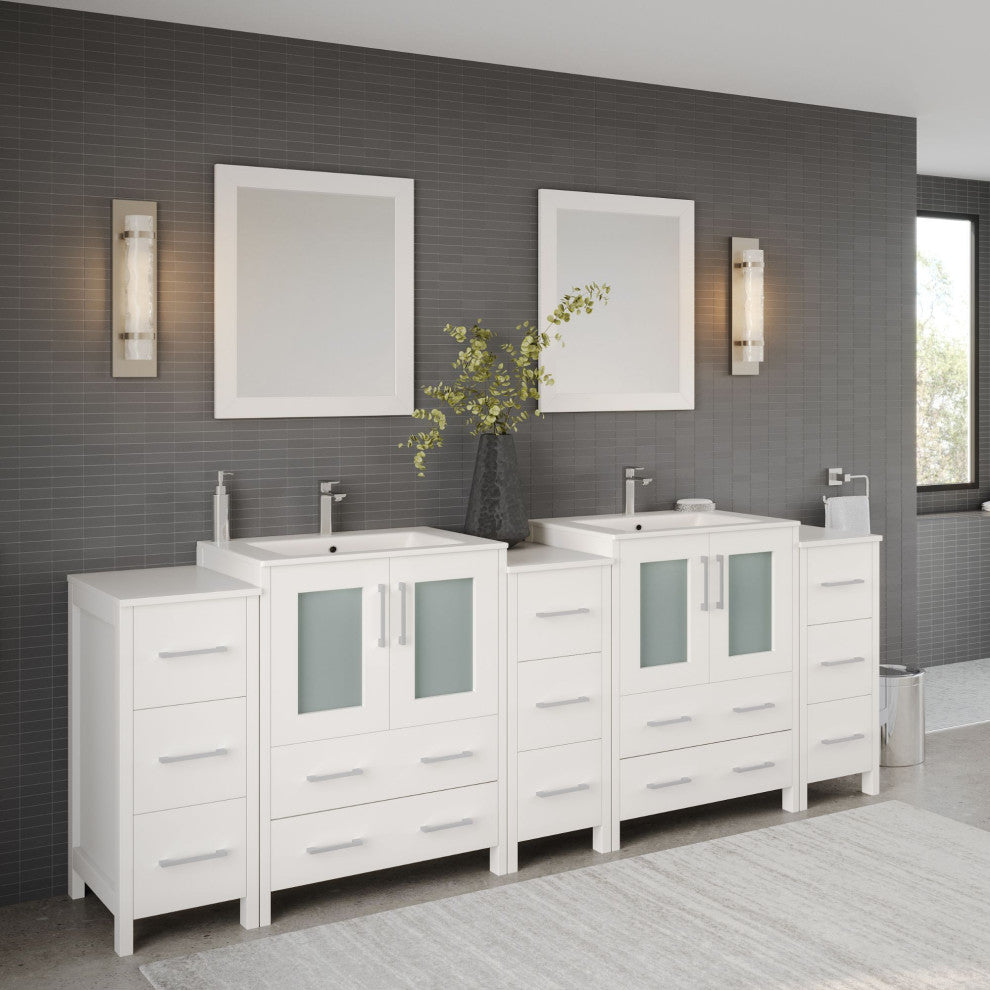 The Pullman Bathroom Vanity, White, 84", Double Sink, Freestanding