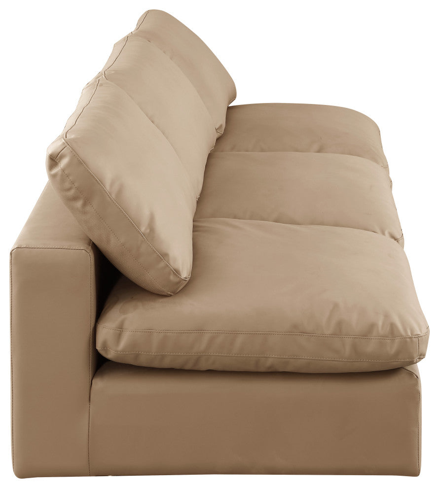 Comfy Upholstered Modular Sofa, Tan, 3-Piece: 3 Armless Chair, Vegan Leather