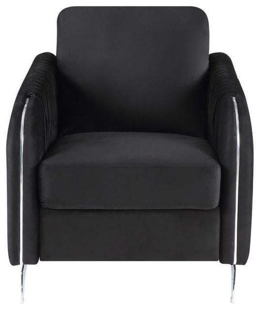 Hathaway Black Velvet Modern Chic Accent Armchair