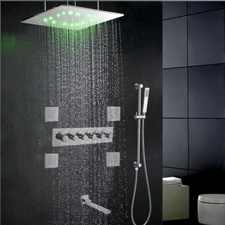 Rainfall Shower System, Hand Shower and Jetted Body Sprays, With Led
