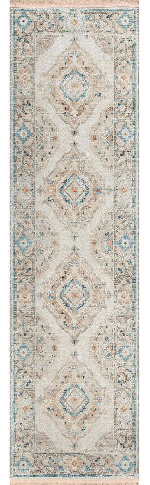 Indoor/Outdoor Marbella MB1 Ivory Machine Washable 2'3" x 10' Runner Rug