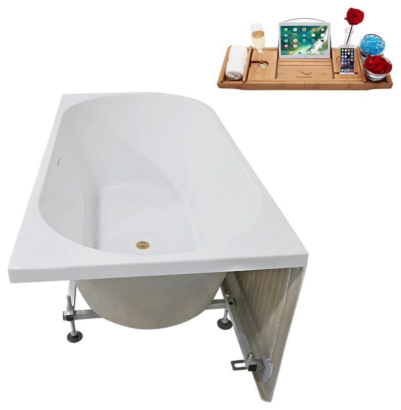 59" Streamline Bathtub and Tray With Drain, Brushed Brass