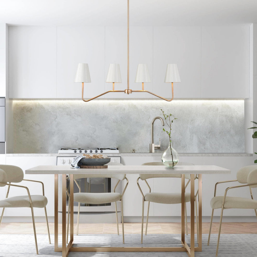 4-Lightsmatte Gold and White Fabric Shade Modern Linear LED Kitchen Island Lamp