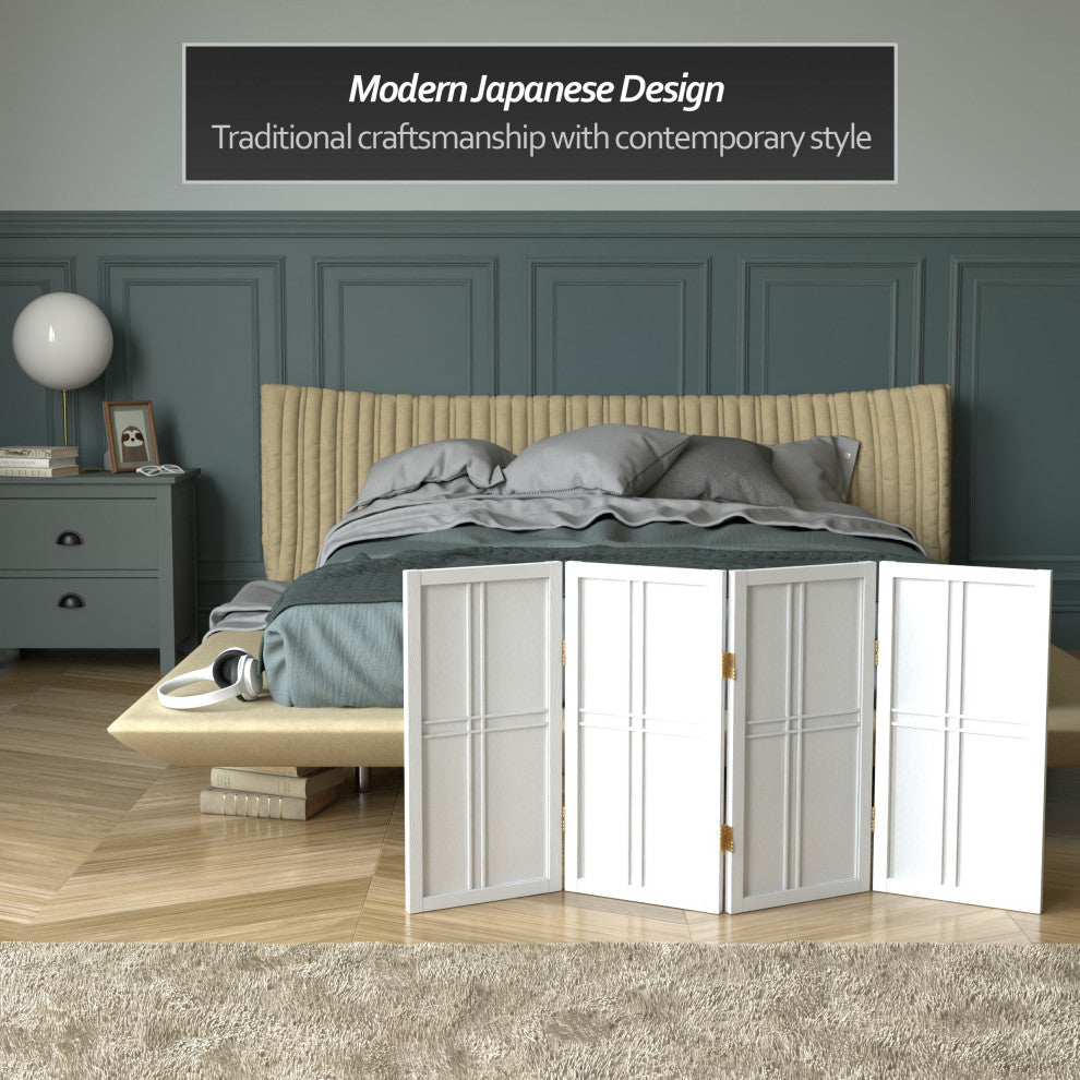 2' Tall Desktop Double Cross Shoji Screen, White, 4 Panels