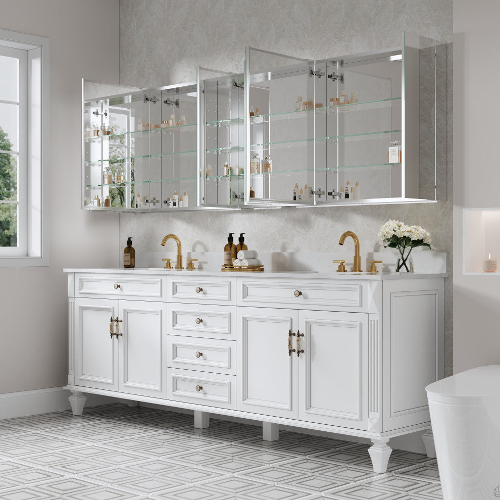 Recessed/Surface Mount Bathroom Medicine Cabinet, Reverse Installation, 92"x30"