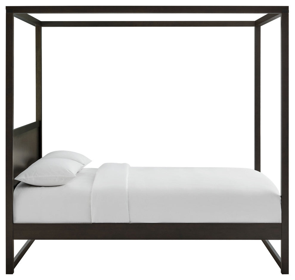 Alva Queen Wood Canopy Platform Bed, Smoked Oak