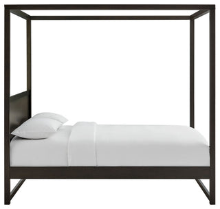 Alva Queen Wood Canopy Platform Bed, Smoked Oak