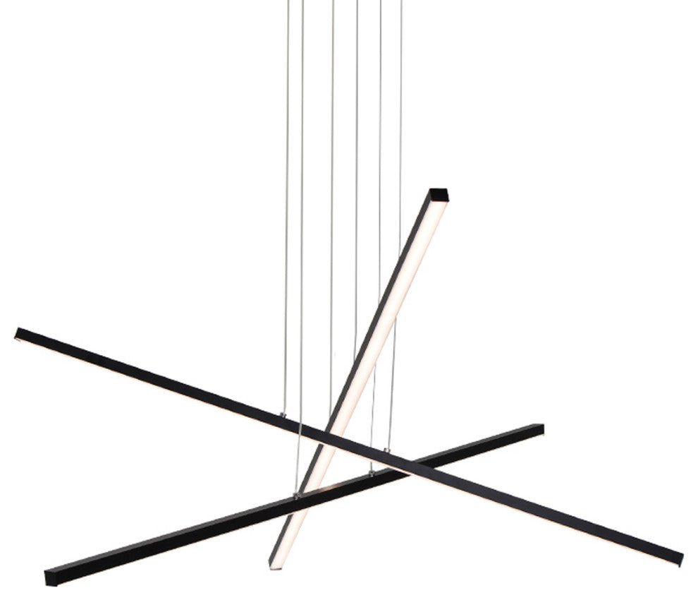 LED Modern Line Pendant Light Dimming, Remote, Aluminum Light, Black, 3 Lights