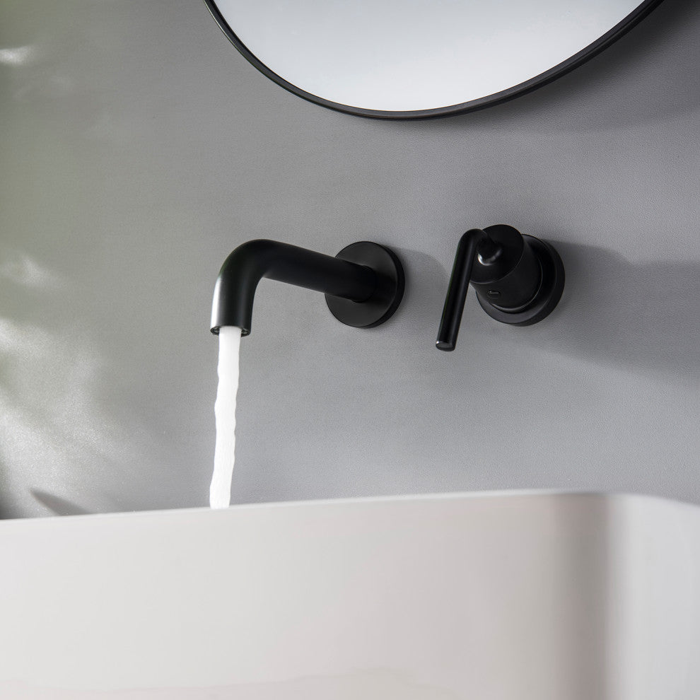 Single Handle Wall Mount Bathroom Faucet, Matte Black