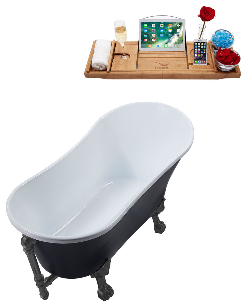 63" Streamline N353BGM-BGM Soaking Clawfoot Tub and Tray With External Drain