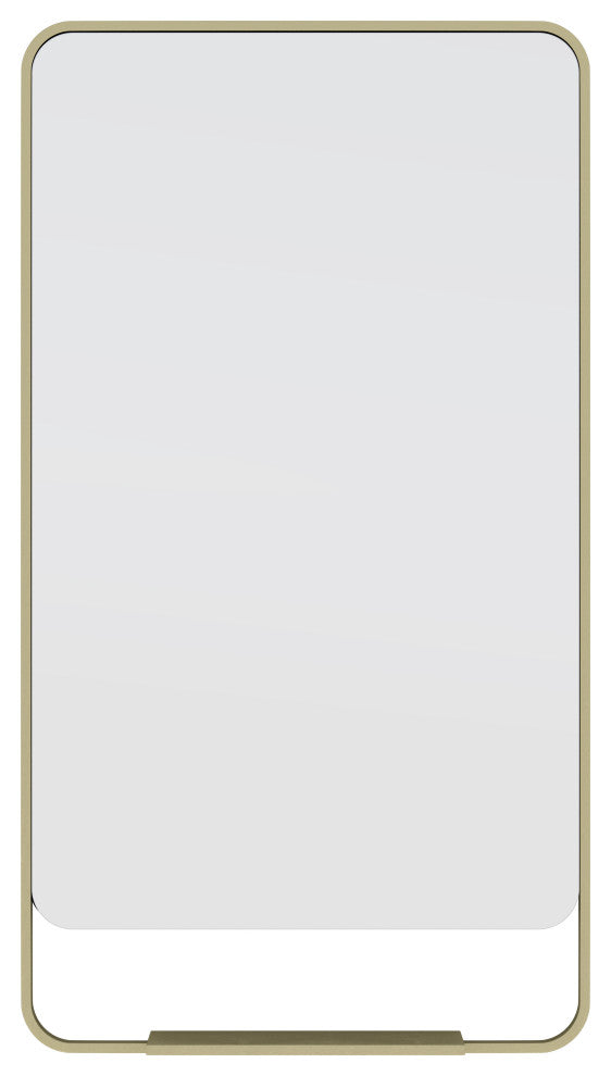 Radius Corner Black Stainless Steel Framed Mirror With Shelf, Satin Brass