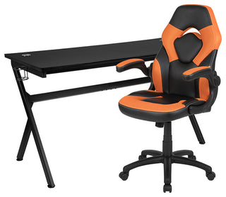 Gaming Desk and Orange/Black Racing Chair Set