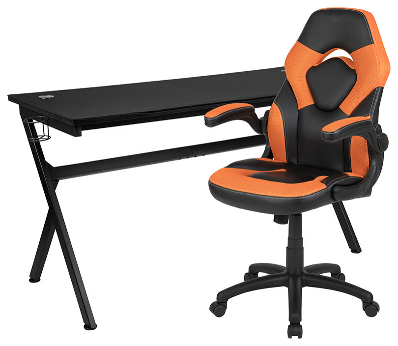 Gaming Desk and Orange/Black Racing Chair Set