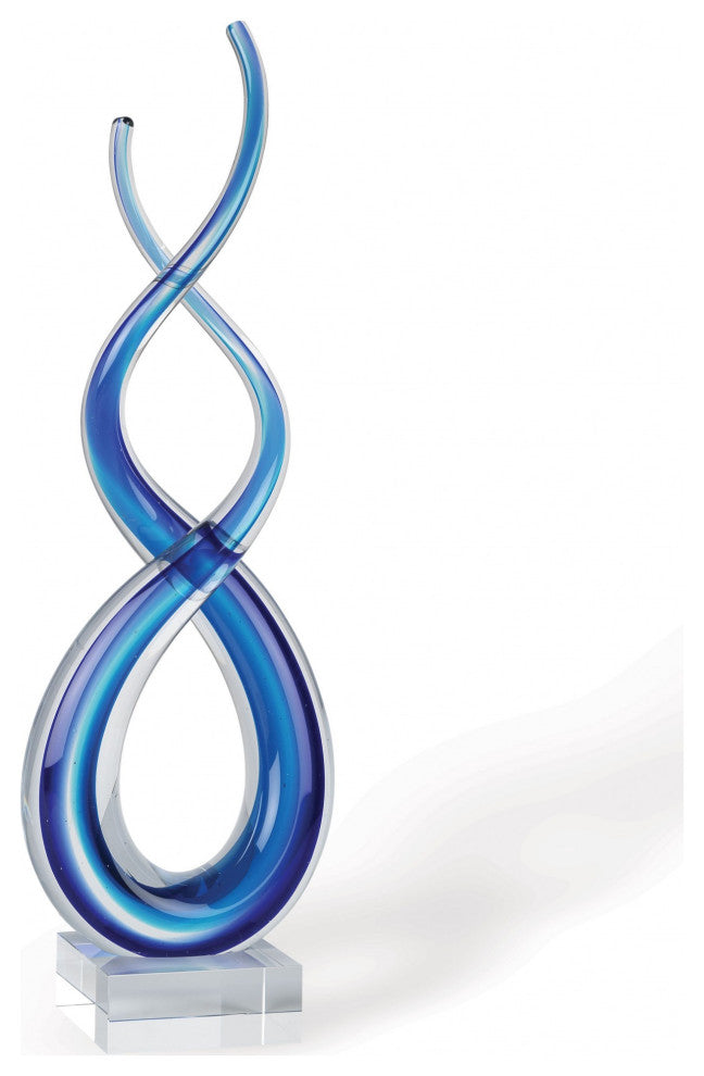 11" Clear and Blue Murano Glass Modern Abstract Tabletop Sculpture