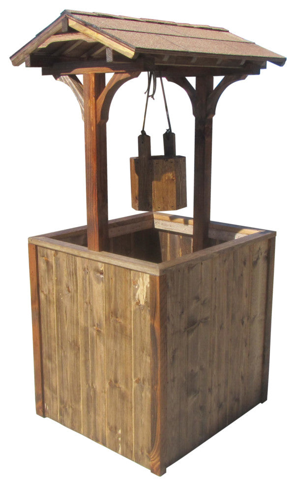 SamsGazebos Wishing Well Style Wood Planter with Composite Shingle Roof 4-1/2 ft