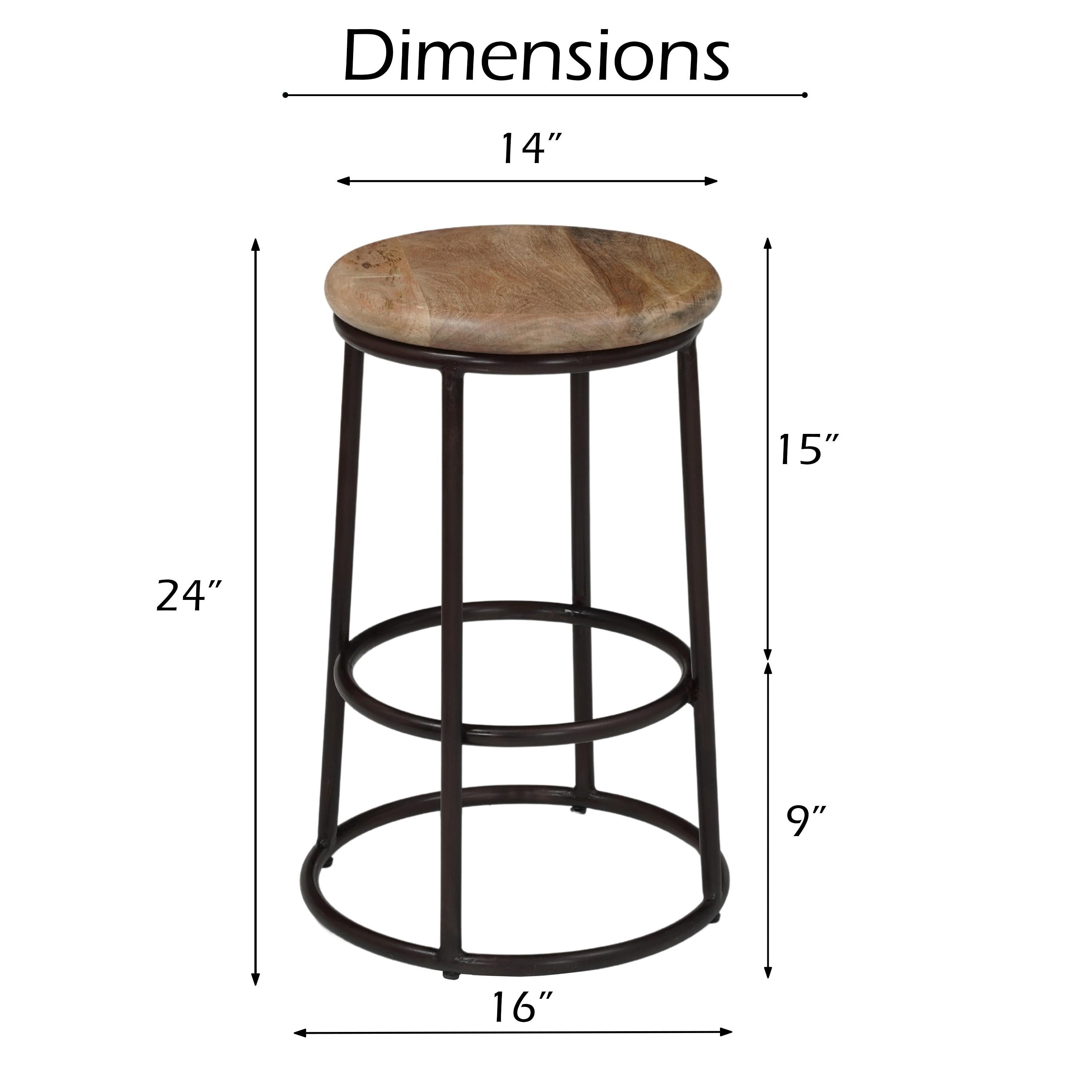 24" Mango Wood Counter Height Barstool With Iron Base Brown And Black